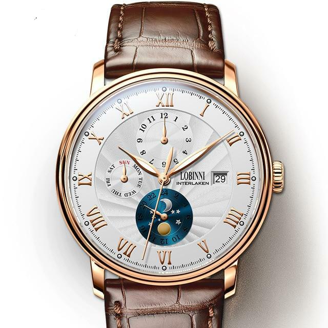 Lobinni Men's Watch Fully Automatic Mechanical Watch Large Dial